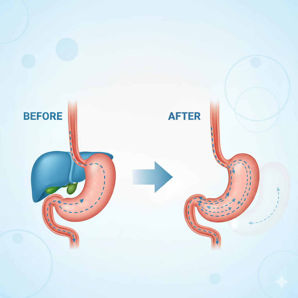 رسم توضيحي لعملية تحويل مسار المعدة